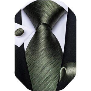 Mens Silk Tie Pocket Square Cufflinks Set Solid Formal Wedding Party Gift
